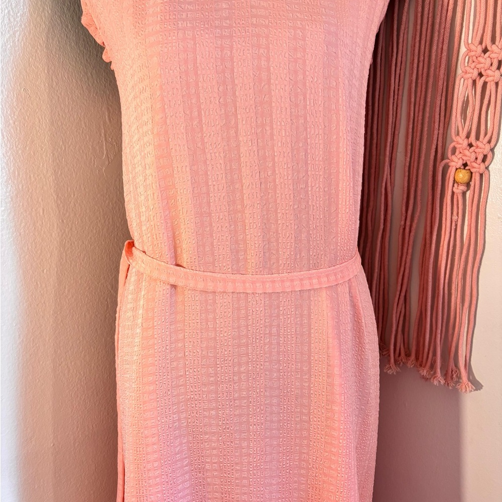 LOFT Blush Pink Textured Midi Dress with Self-Tie Belt